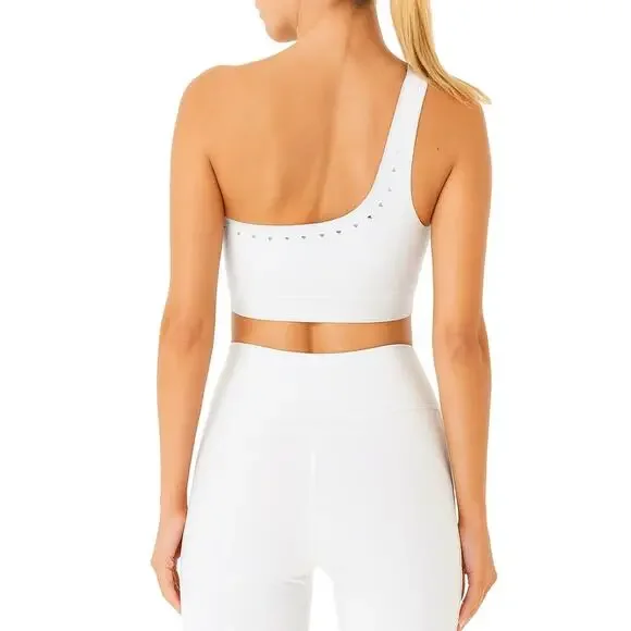 GIGI C Jacqui Sports Bra Women's Medium White One Shoulder Cutout Asymmetrical
